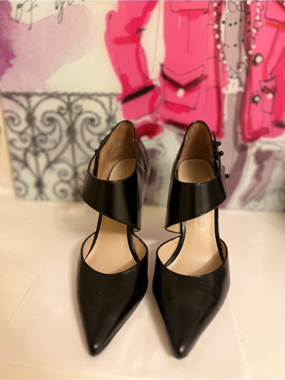 Elizabeth and James Black Leather D’Orsay Pointed Toe Stiletto Pumps - Size 6.5B